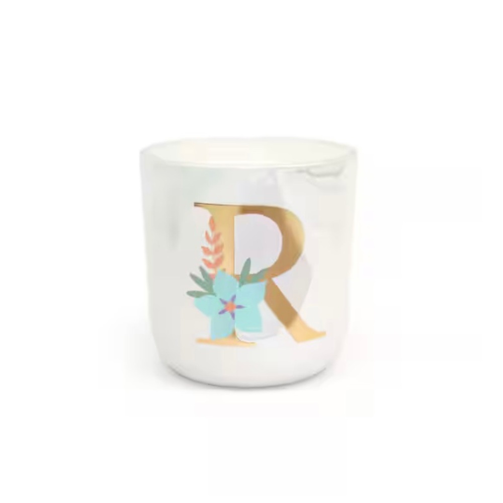 Ashland 10 oz Gold Monogram Citrus Sunrise Scented Candle with Initial R